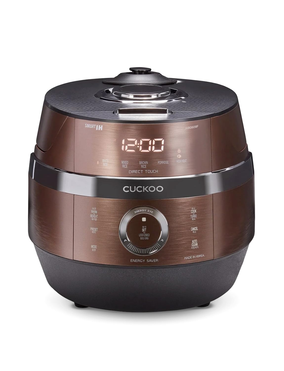 High Pressure Rice Cooker 6-Cup Uncooked / 12-Cup Cooked with Induction Heating Technology, Versatile Rice Maker with 16 Menu Options and Steam Plate, Voice Guide, Copper (CRP-JHR0609F)