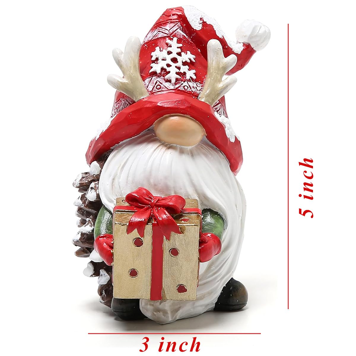 MorTime Set Di 2 Gnomi Natalizi Da Tavolo In Resina - Decorazioni Invernali Con Scatola Regalo, Altezza 15 Cm, Colori Verde E Bianco, Centrotavola Per Camino O Mensola - 3