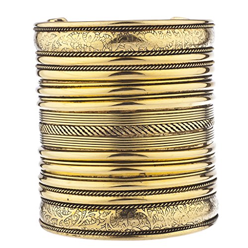 Lux Accessories Burnish Gold Antique Boho Flower Etched Cuff Bangle Bracelet