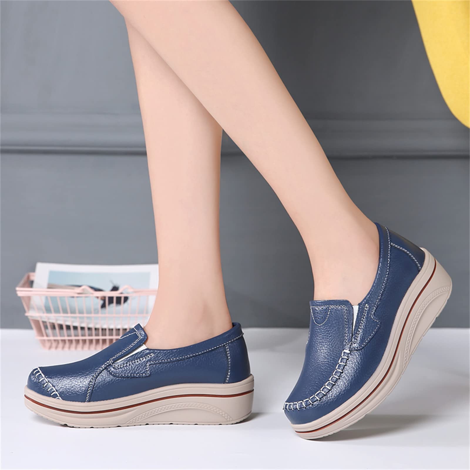 Mocasines De Plataforma Mujer, Zapatos De Cuña para Caminar Zapatos De Trabajo Gruesos Casuales Ligeros