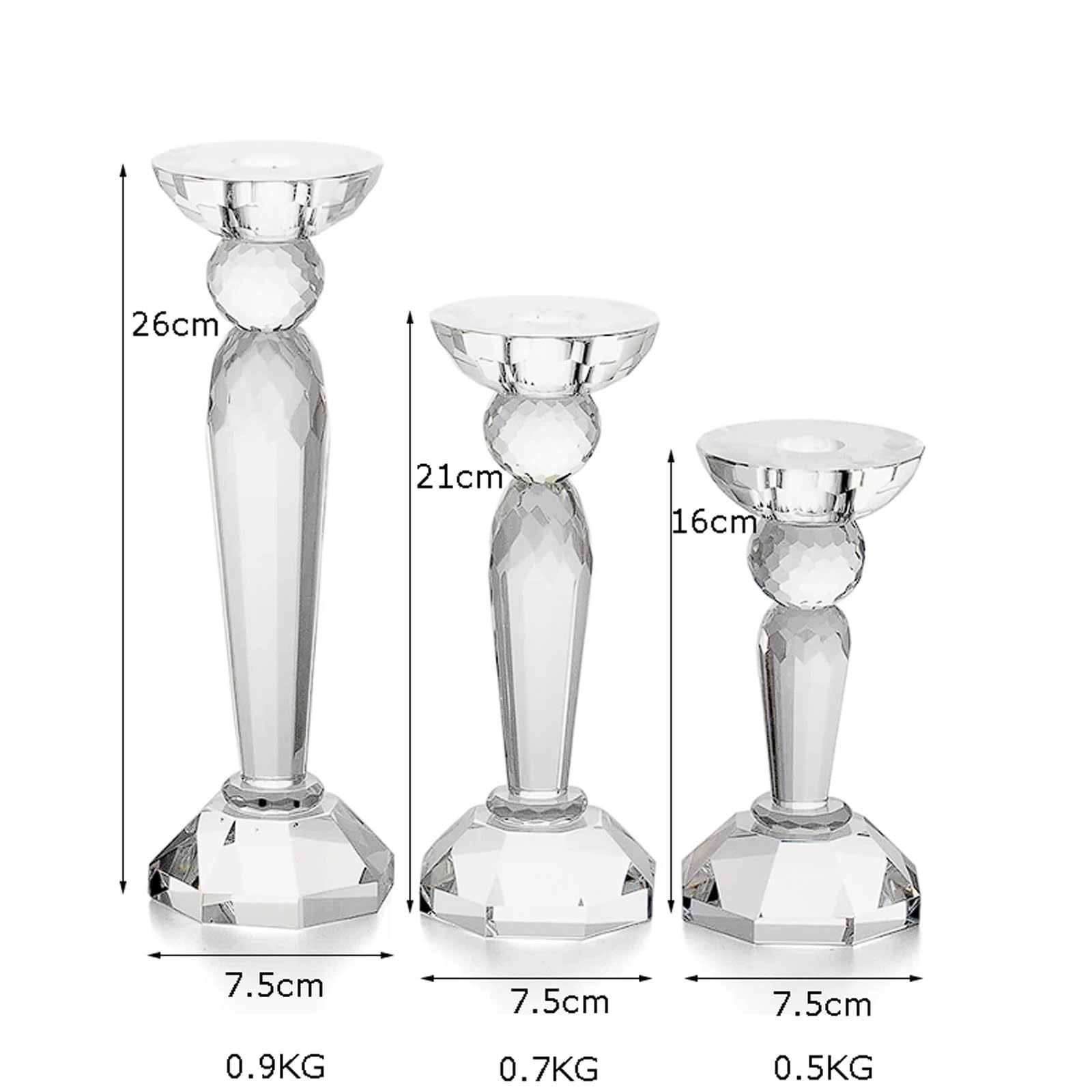 Ensemble de 3 bougeoirs en Cristal, Centre Table décoratif for Mariage, dîners aux chandelles, Verre fabriqué à la Main