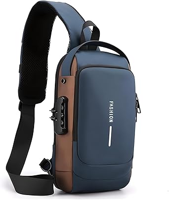 Bolsa Transversal Masculina Anti-Roubo, Pochete Esportiva à Prova D'Água,Shoulder Bag Masculina, Mochila com Trava de Combinação, Bolsa de Viagem, Premium