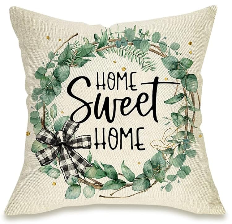 BAOKU Cushion Covers 45x45 cm Pillow Covers Spring Decorative Home Decor for Bed Couch Sofa Bedroom Office Pack of 4 wreath of green flowers Pattern Linen Pillowcase 18x18 Inch - Image 3