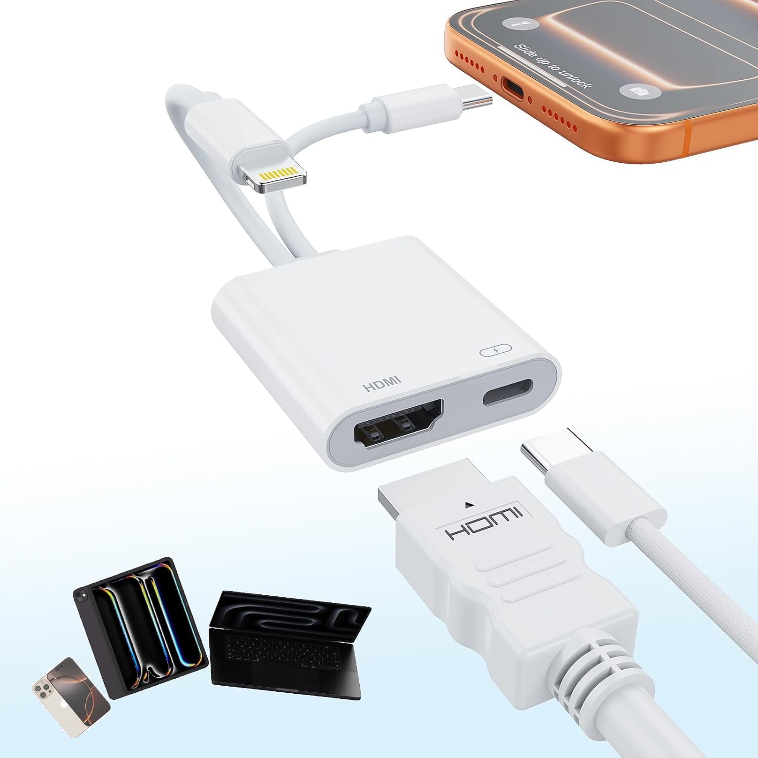 View 1 of [MFi Certified] USB-C & Lightning to HDMI Adapter for iPhone 17/16/15 to TV/Projector, 4K@60Hz Digital AV Converter, iPad to TV Adapter,Apple Lightning to HDMI for iPad/MacBook/Samsung,60W PD