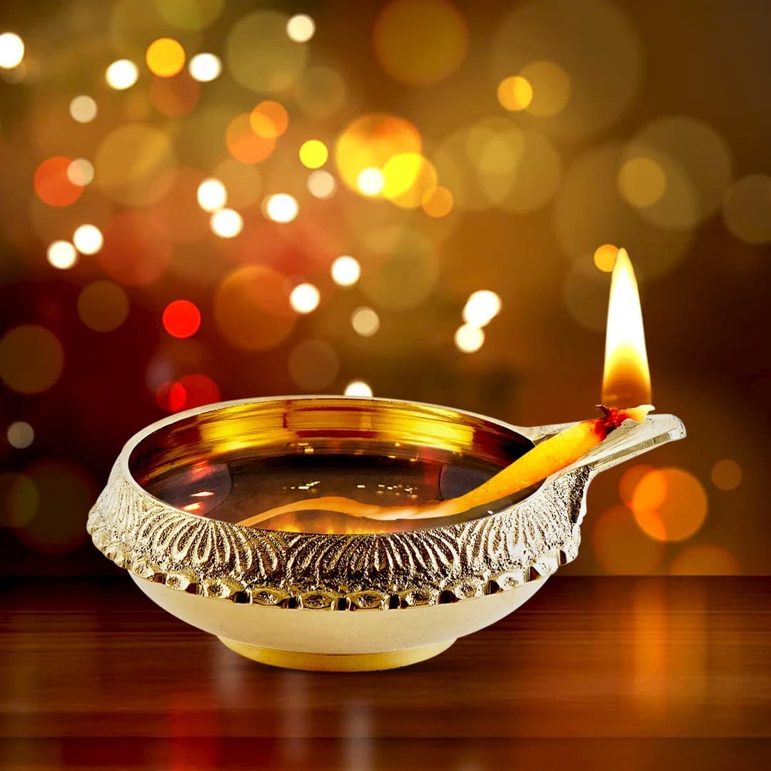 Shankh In Ottone Antico – Decorazione Per Tempio, Diwali, Pooja – Fatto A Mano In India