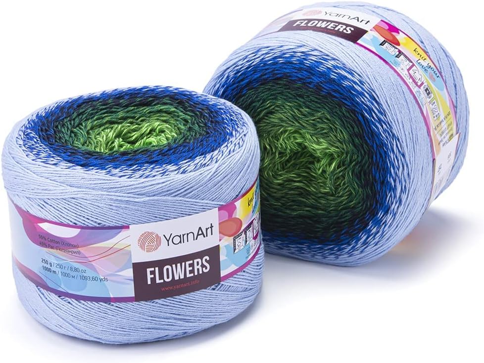 Yarn Art Flowers Yarn 55% Cotton 45% Acrylic 250gr 1094yds Multicolor Cotton Yarn Rainbow Crochet Yarn Spring Summer 2 Sport Yarn (306)