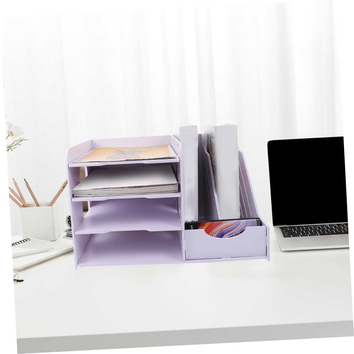 Creative - Archivador de escritorio multicapa, 40 x 31 x 25 cm, práctico diseño de madera de PVC para dormitorio escolar y sala de estudio, ideal para almacenamiento de archivos y libros