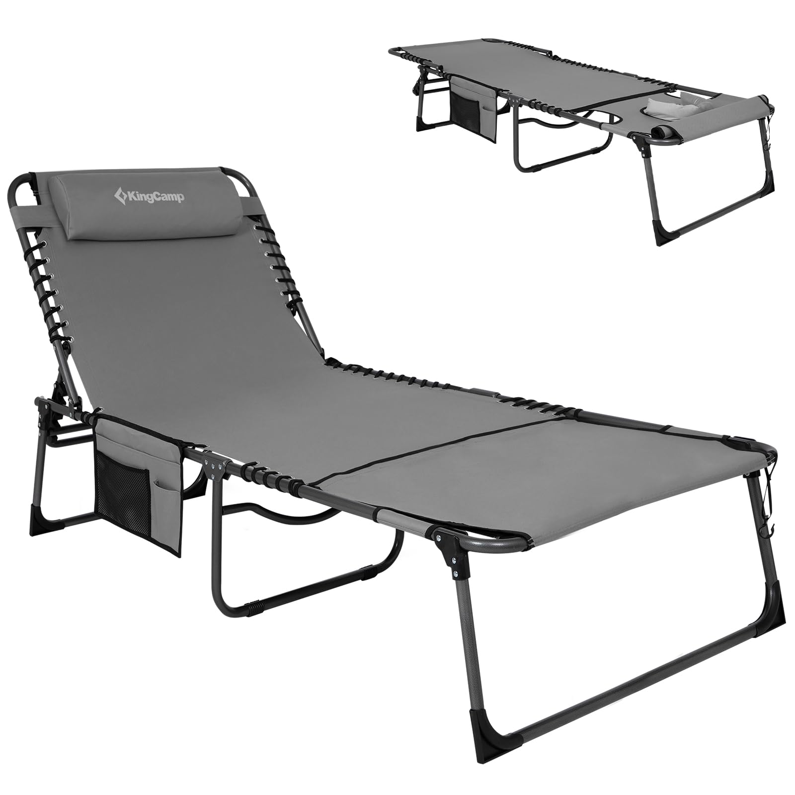 KingCamp Tanning Chair with Face Hole, Lounge Chairs Outdoor Folding Comfy Adjustable 5-Position Lay Flat Foldable Chaise Chaser Lounger for Outside