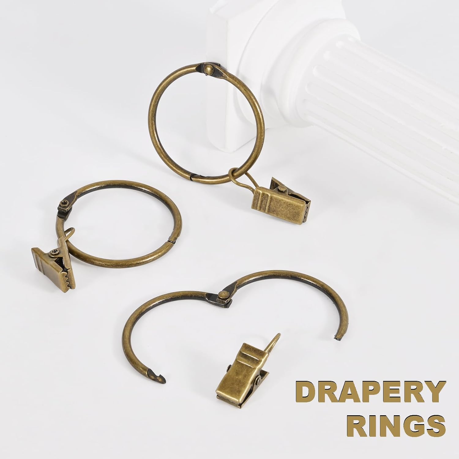 32 PCS Curtain Rings with Clips, Openable Drapery Metal Clip Rings for Hanging Drapes Decorative Fit Up to 1-inch Windows Rods (1 1/4“ Inner Diameter)
