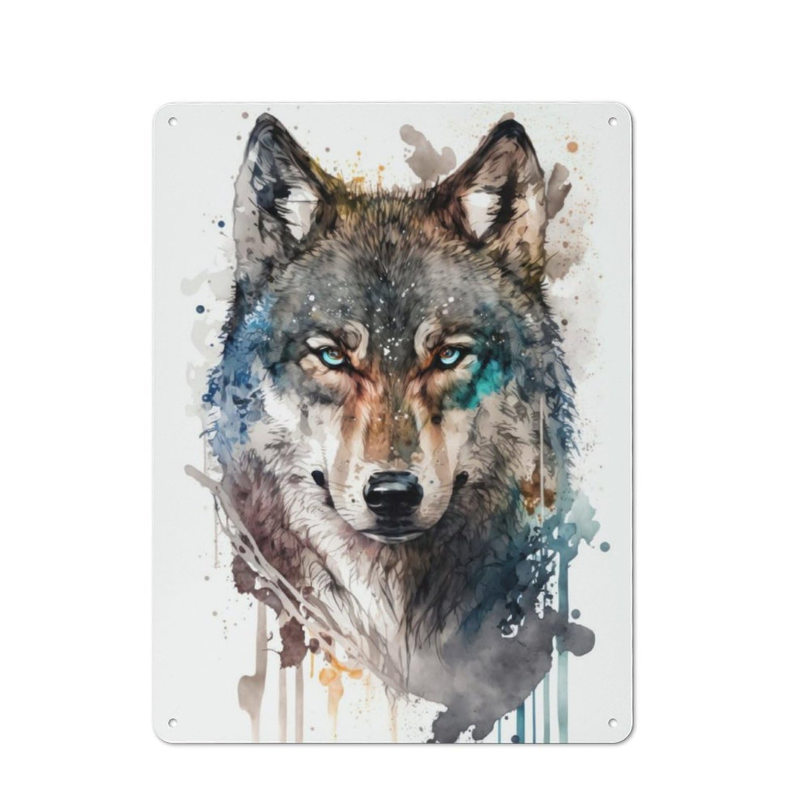 Wolf in Watercolor Rustic Tin Sign 40x30cm for Café Or Home Bar, Suited to Hospitality Decor Collectors