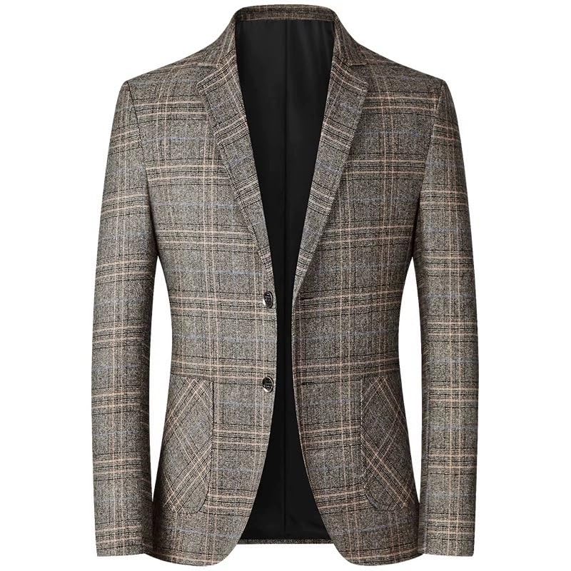 Men's Casual Plaid Blazer Spring Lightweight Sport Coat Two Button Suit Jacket for Middle Aged Dad