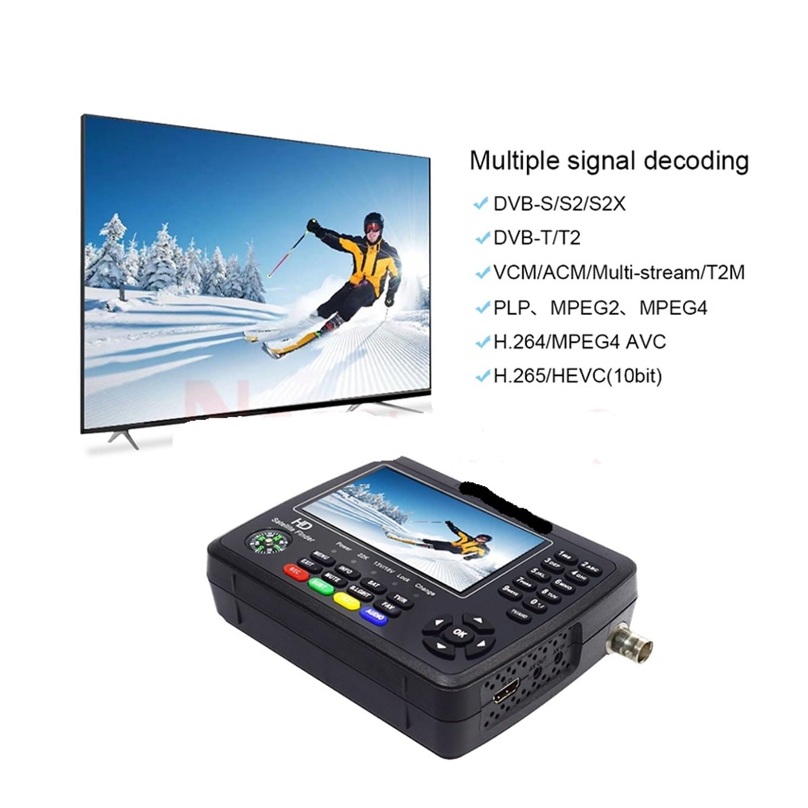 V10 Finder MAX+ 8MP - Localizador de satélite portátil HD DVB-S/S2/S2X/AHD H.265, medidor señal Digital Larga Espera