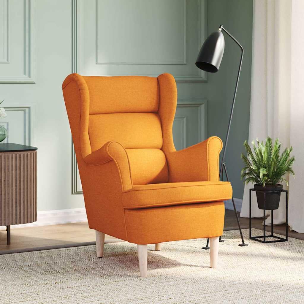 Sillón amarillo oscuro, 74 x 84 x 100 cm, sillón de salón con funda de tela, silla tapizada para dormitorio, estructura de madera maciza, cómodo sillón orejero