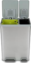 SIMPLI-Magic 16 Gallon (38L x 22L) Dual Compartment Step Trash Can – Kitchen Garbage Can with Waste & Recycling Bins – Slow-Close Lid, Odor Control, Hands-Free, Inner Bases, Brushed Stainless Steel