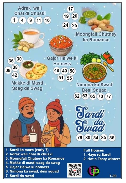 Image of Winters Tambola Tickets - Sardi Da Swad Theme | English | Fun & Engaging Bingo Housie Card Game for Kitty Parties, Friends & Family Gatherings (Set of 15 Tickets)