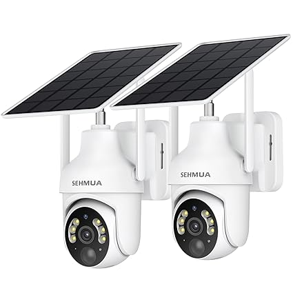 SEHMUA 2K Solar Security Cameras Wireless Outdoor, 2 Pack 360° View Pan/Tilt WiFi Security Camera Ou...