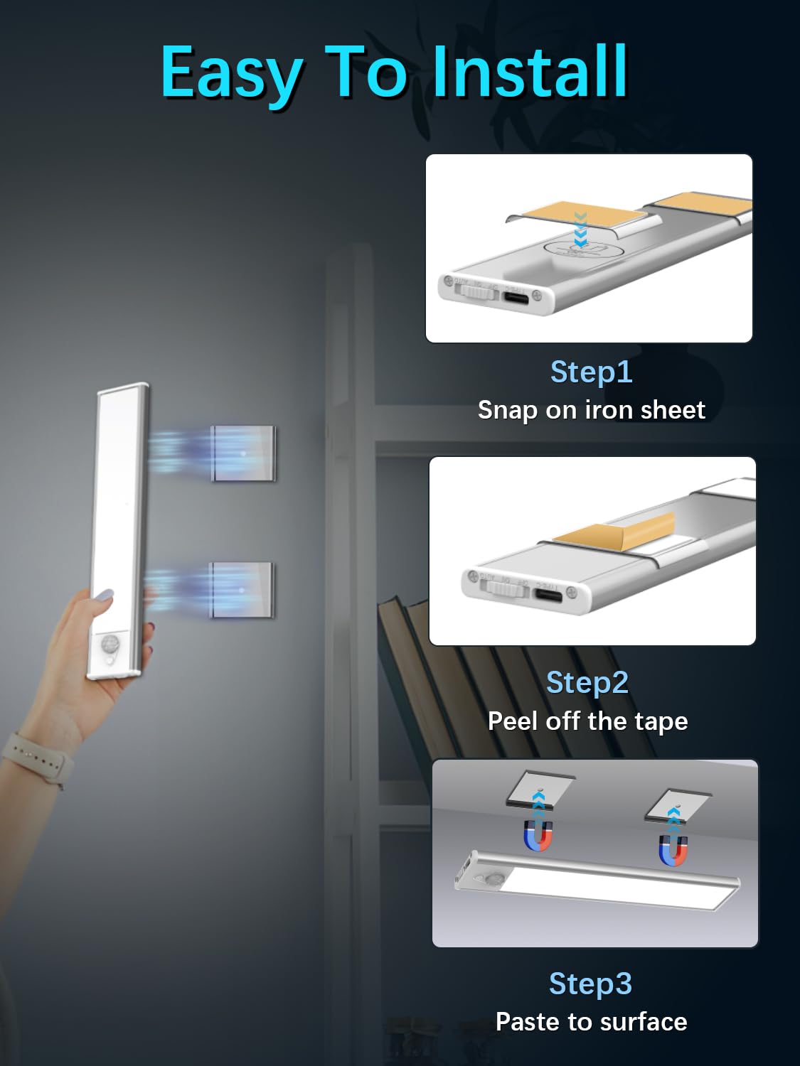 Luce Armadio LED con Sensore, Senza Fili Sotto La Luce Dell'armadio, Sottopensile LED Magnetica Controllo Touch Dimmerabile Luce Notturna Luce Scrivania Ricaricabile USB per Lettura, Lavorare