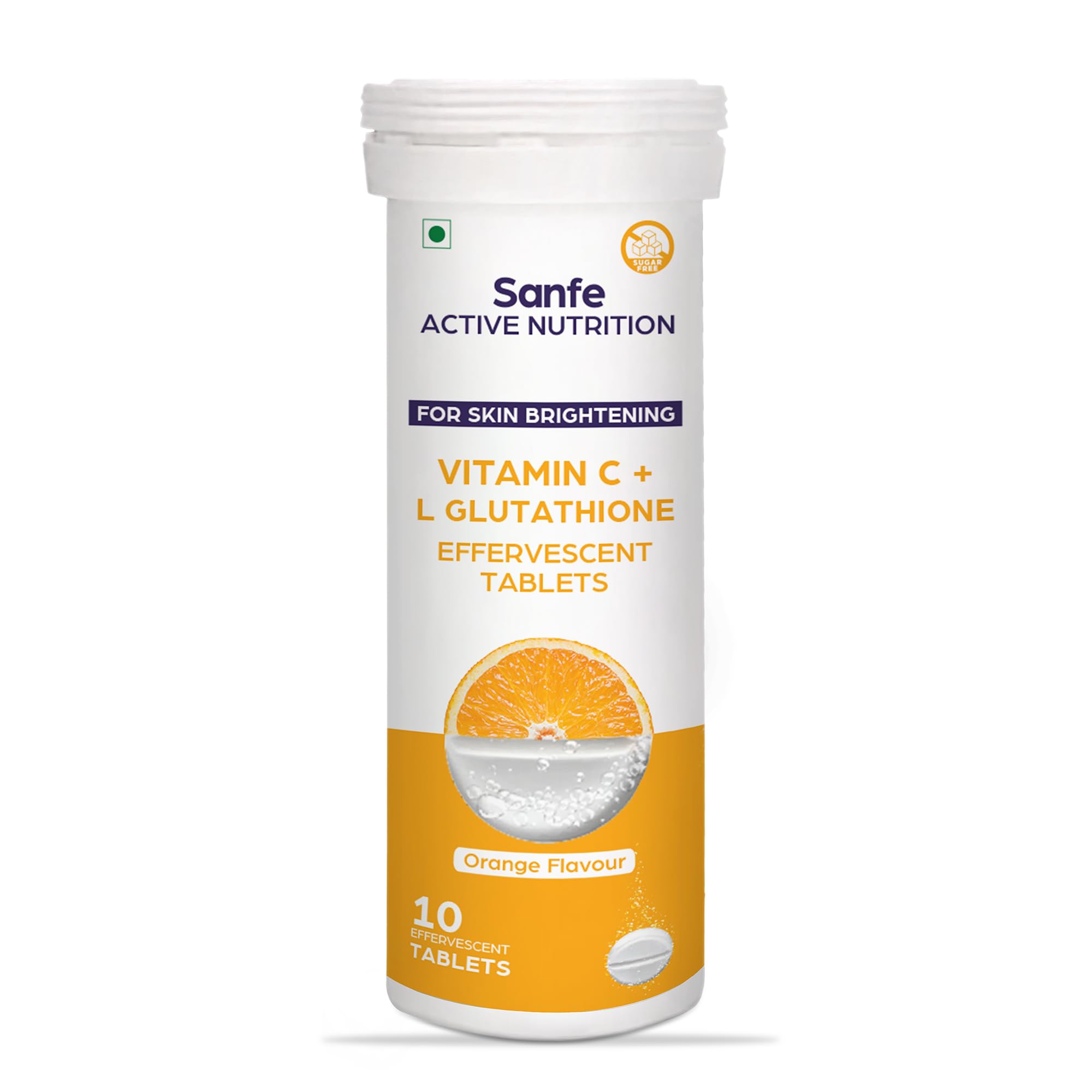 Sanfe Effervescent Tablets - Vitamin C + L Glutathione | Active Nutrition For Skin Brightening | Clear & Glowing Skin | 10 Tablets