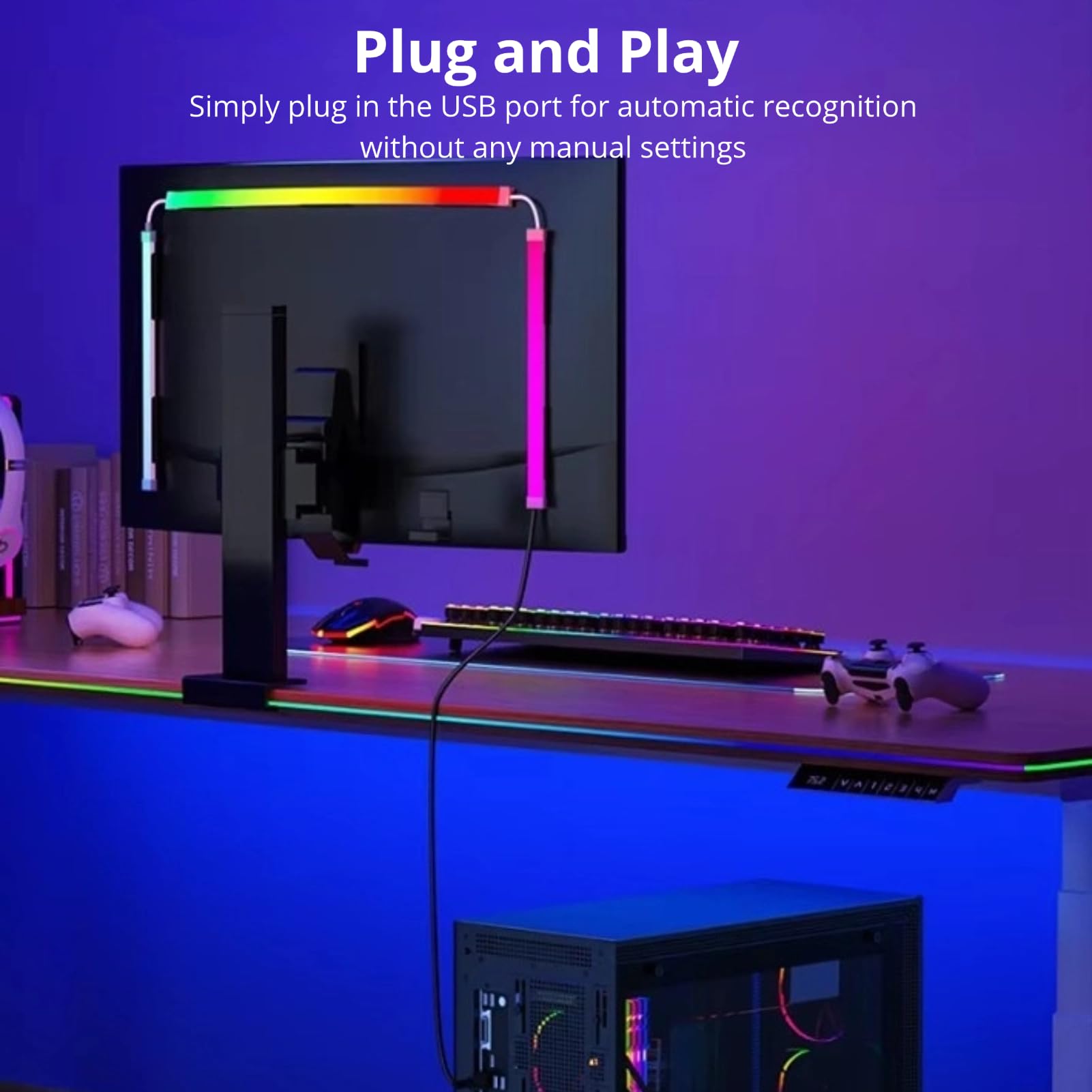Computer -LED -Strip -Licht, RGB 54 LEDS -Bildschirm Synchronisation, Synchronisation mit Ihrem Bildschirm, Schnelles Setup, Vielseitige Beleuchtungsmodi, USB -PC