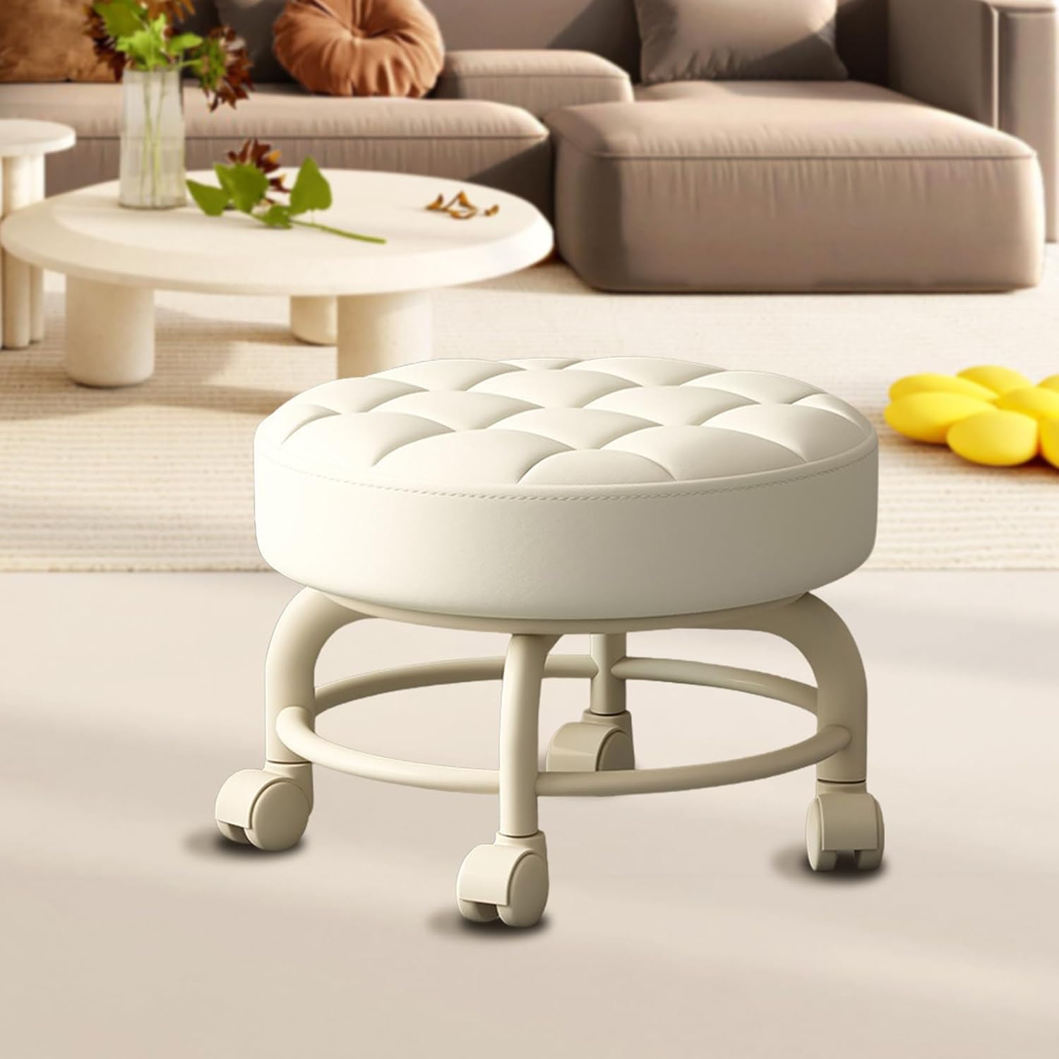 low height rolling stool with wheels heavy duty rolling stools 360 degree rotating for home cleaning garage fix stool outdoor office working flooring cleaning (white)