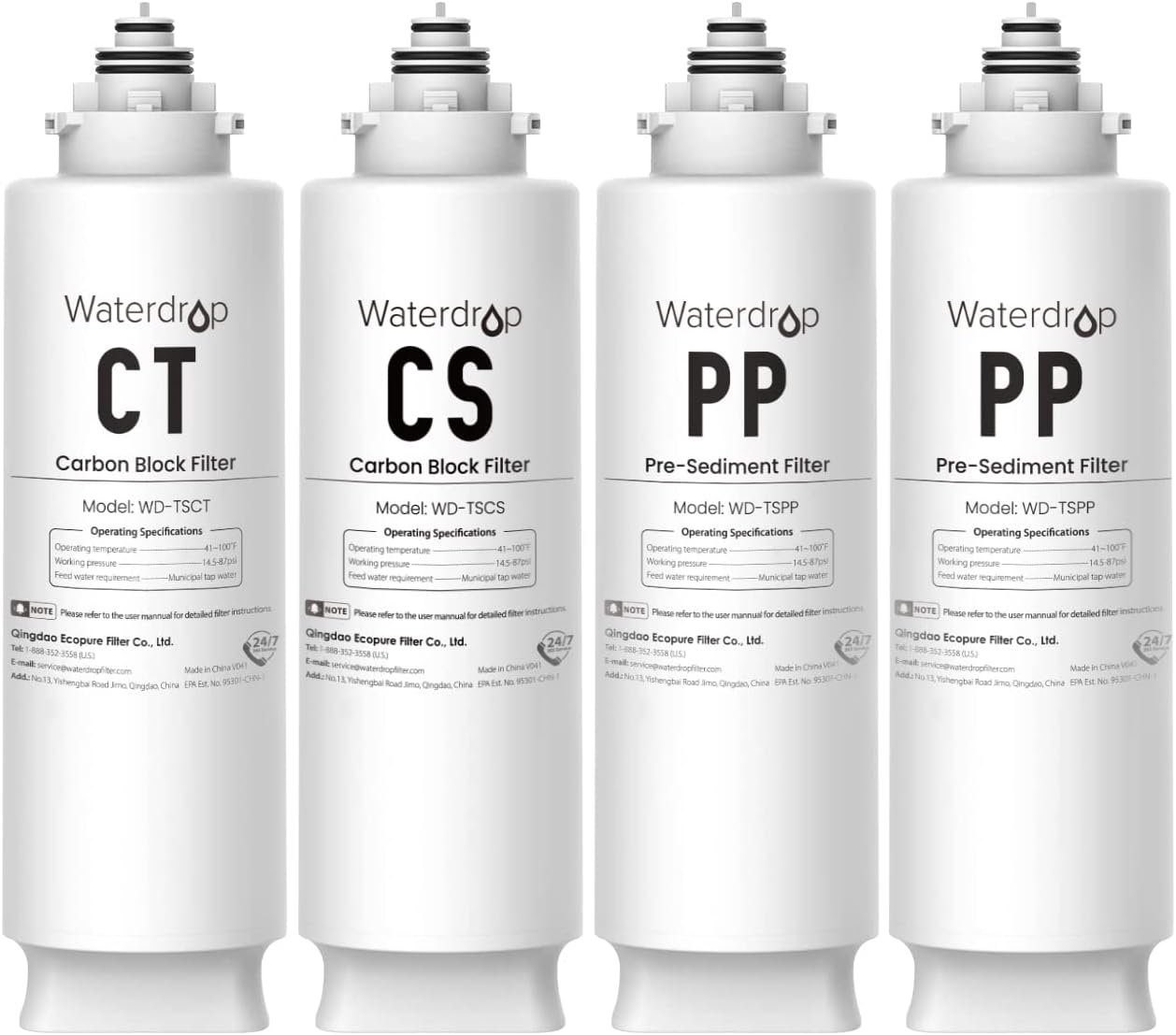 Waterdrop Undersink Replacement Water Filter Compo Pack, 2PP+CT+CS