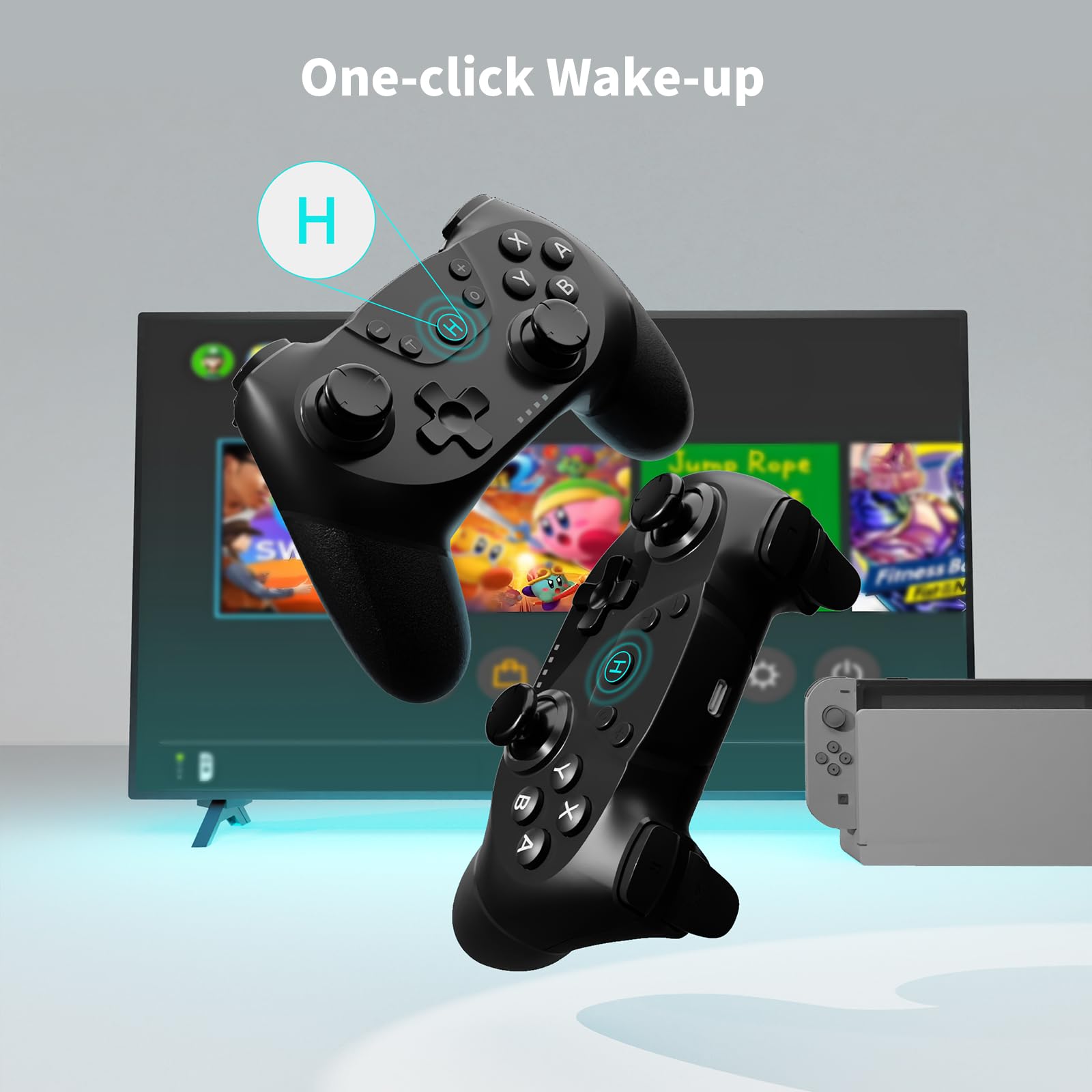 AceGamer 2pcs Controller Wireless per Switch/Switch 2/Lite/OLED, Controller per Switch Pro con funzione di risveglio con un solo pulsante con doppia vibrazione/turbo/screenshot (Nero)