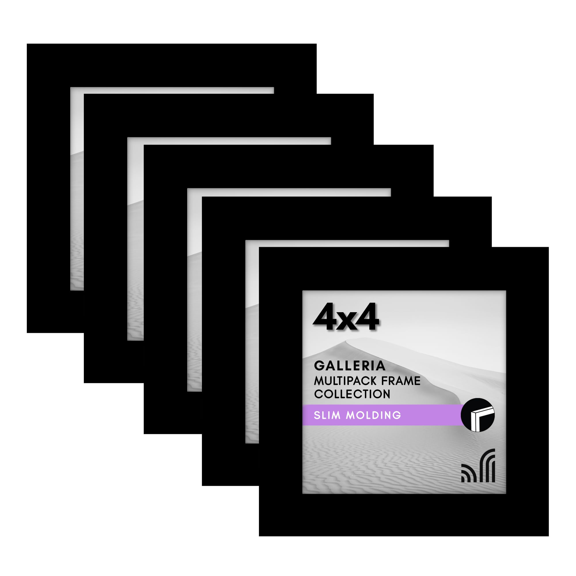 Americanflat Black 4X4 Picture Frame With Polished Plexiglass - Set Of 5 - Galleria Collection - Gallery Wall Frame Set For Tabletop And Wall Display