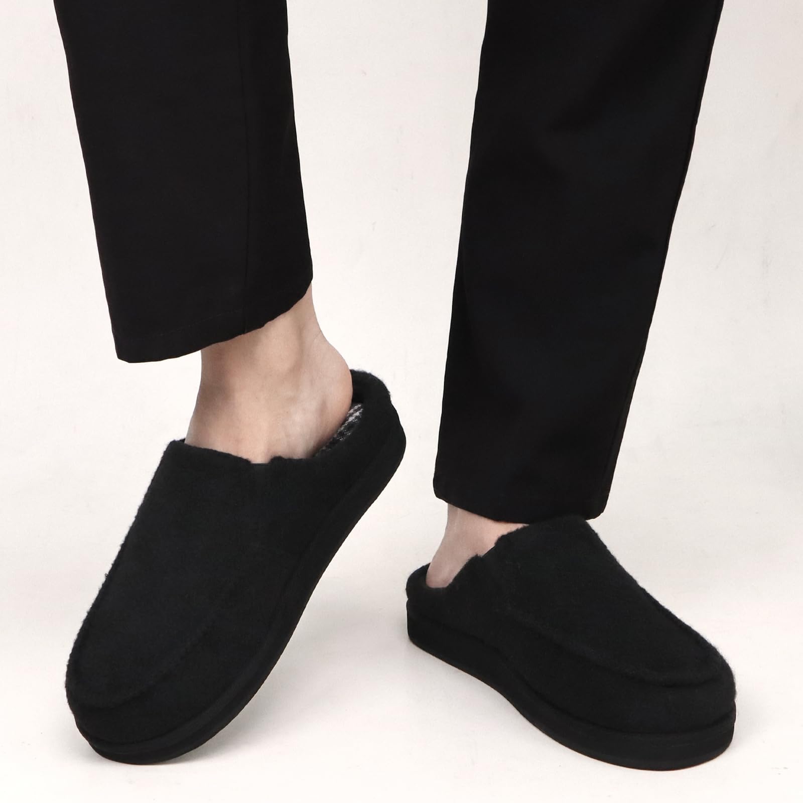 ONCAI Pantofole da Uomo in Comfort Pelo Cotone Strisce Ciabatte da Casa in Lana con Memory Foam Supporto Arco Suola in Gomma Taglia 40-50