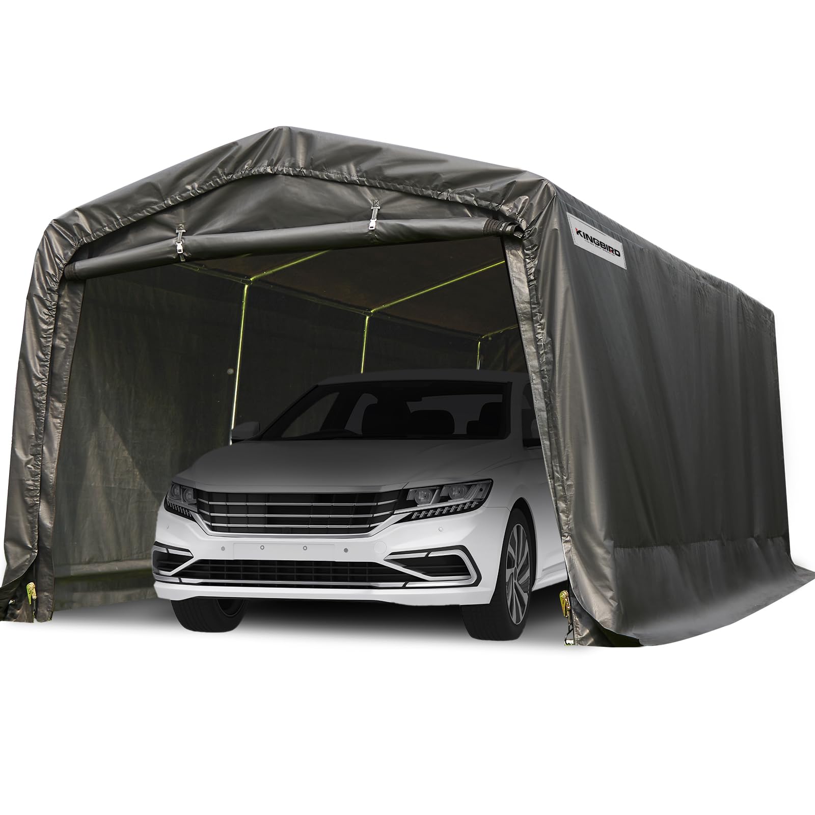 KING BIRD 10' x 10' Heavy Duty Anti-Snow Carport for SUV, Full-Size Truck and Boat, Storage Car Canopy Car Tent Outdoor Instant Garage Boat Shelter with Reinforced Ground Bars-Dark Gray