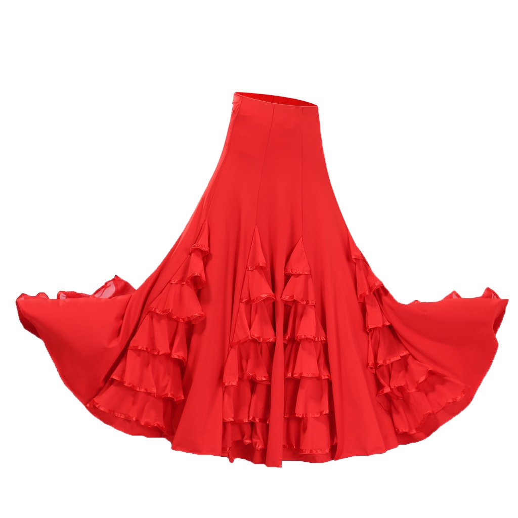 Latin Tanzkleid mit Langem Rock Flamenco Kleid Rock Und Square Dance Rock Aus Elastischer Polyesterfaser für Geschenk Heimdekoration Tanzkurs