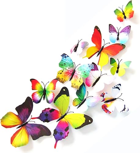 Somotersea 24 calcomanías de pared de mariposa 3D extraíbles para refrigerador, calcomanías decorativas para decoración de habitación de niños,