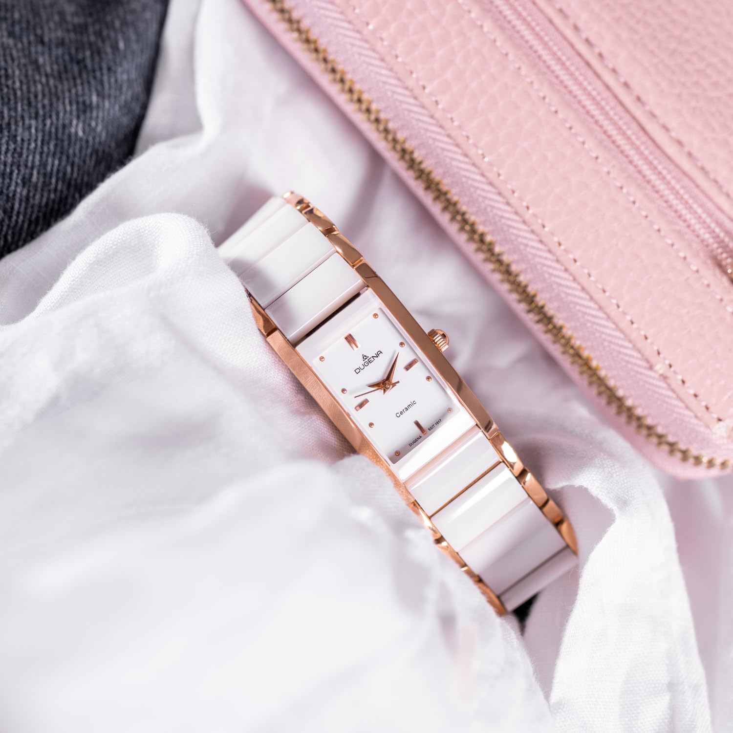 Dugena Damen Quarz-Armbanduhr, Keramik, Gehärtetes Mineralglas, Quadra Ceramica