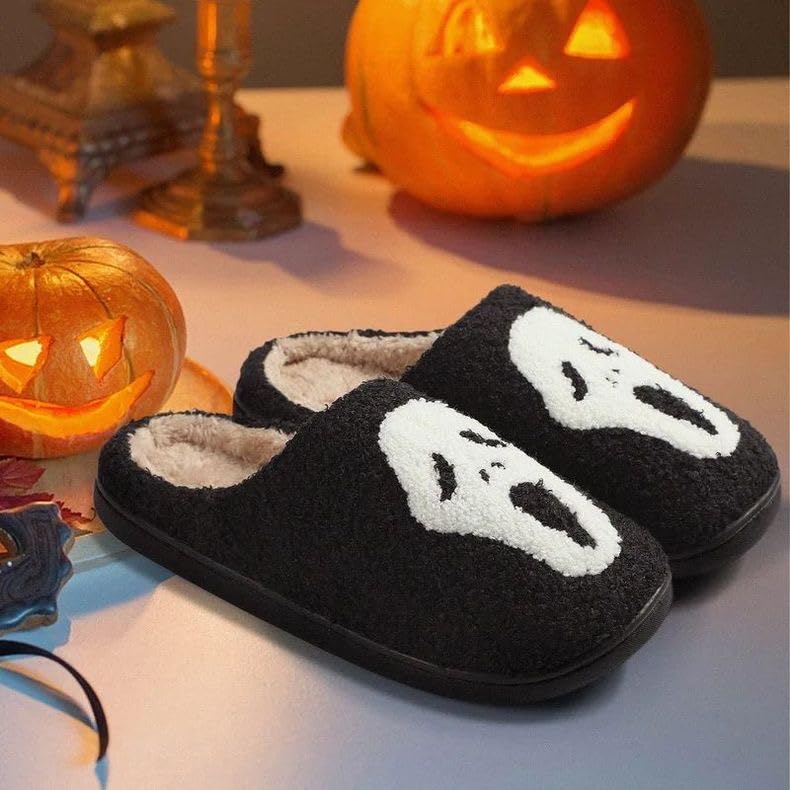 Unisex Halloween Slippers Spooky Ghost Slippers Cute Cozy Warm Plush Slip-On House Indoor and Outdoor Shoes4