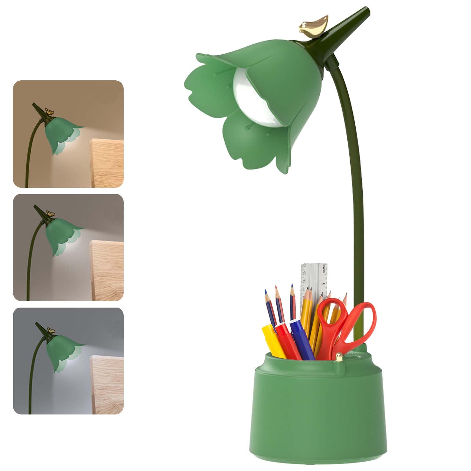 Lámpara de escritorio para niños, 3 temperaturas de color, regulable, lámpara de mesa LED con soporte para bolígrafo, sensor táctil y brazo flexible, recargable por USB, lámpara de escritorio para