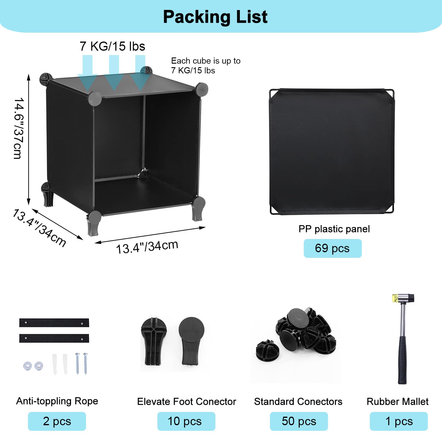 ANWBROAD Cube Storage Organizer 20-Cube Cubby Shelving Book Shelf Living Room Closet Clothes Organizers Kids Toys Craft Yarn Storage with Rubber Hammer for Bedroom Office Black ULCS020B