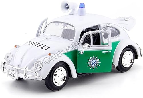 Miniatura 3 de 1966 Volkswagen Beetle Alemán Policía Coche Blanco y Verde 124 Diecast Model Car por Motormax