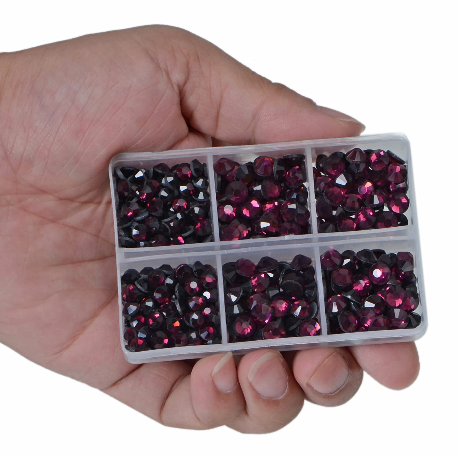 LPBeads 6400 szt. ametystowe cyrkonie z płaskim tyłem 5 rozmiarów mieszane okrągłe kryształowe kamienie szlachetne z pęsetą i kryształami górskimi