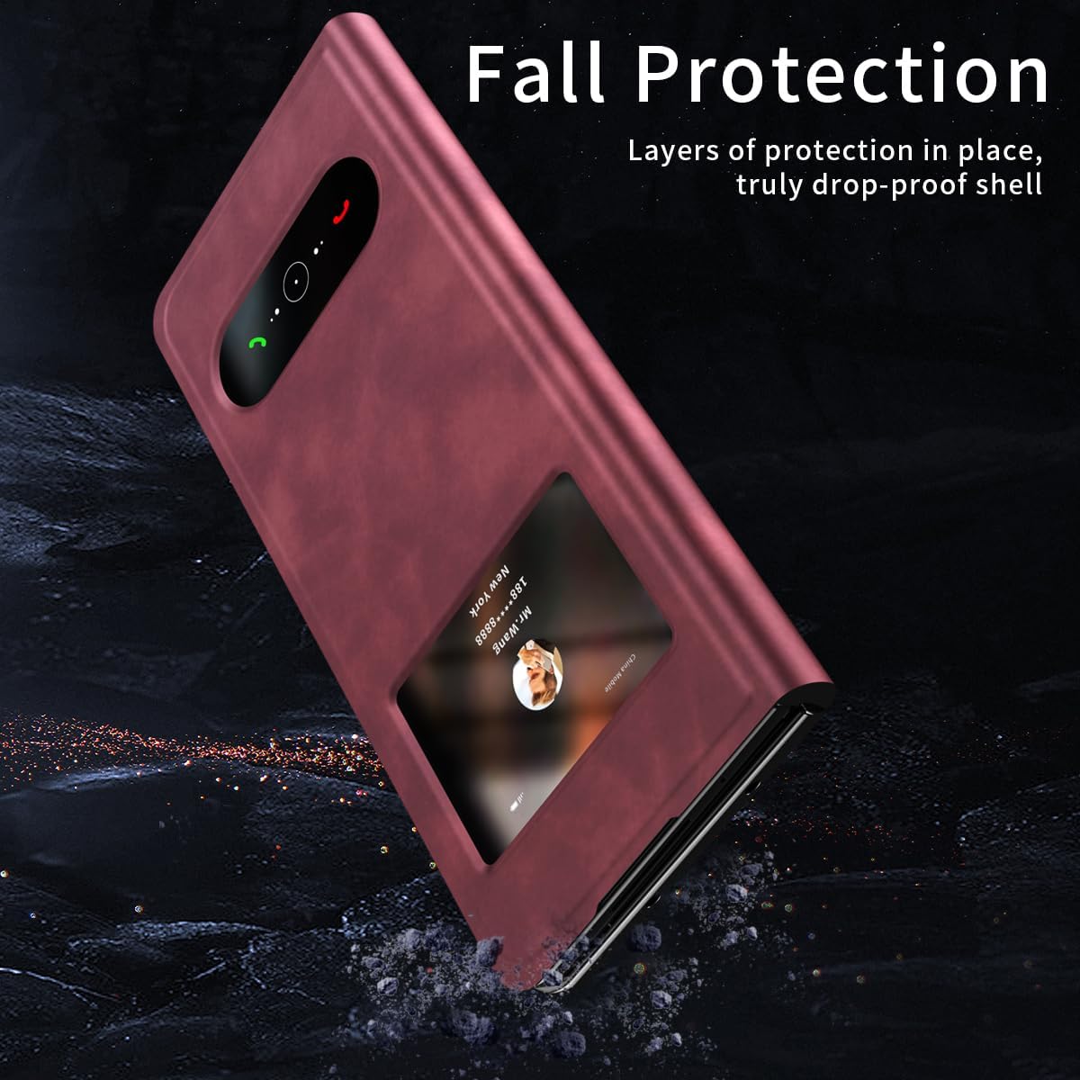 Compatible with Samsung Galaxy Z Fold 8 Case, Premium Suede Leather Flip Cover with Hard PC Back, Slim Lightweight Flip Case Kickstand & Magnetic Closure Case for Z Fold 8 (Red)