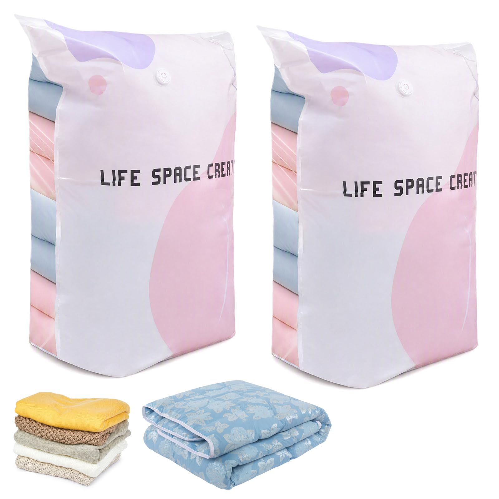 2 Pcs No Pump Vacuum Storage Bags Large, Space Saver for Clothes