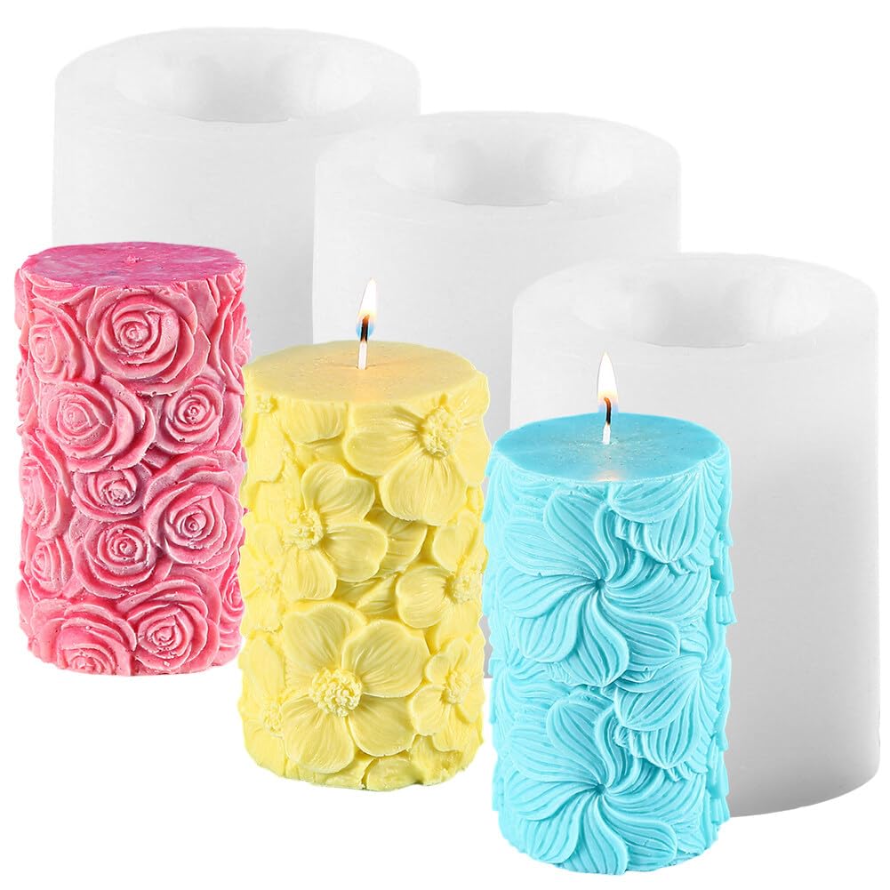 Asudaro Moldes de Velas Diseño de Ola del Océano, Moldes de Cera Patrón de Rosa, Molde de Goteo de Silicona 8.5x8.5x12.8cm para Aromaterapia Tipo 8