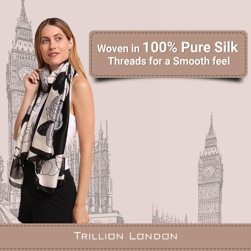 Trillion London® Spring Collection Silk Scarf - Silk Neck Scarf For Women - Ladies Lightweight Scarves Shawl Wraps 70" x 35" - Image 3