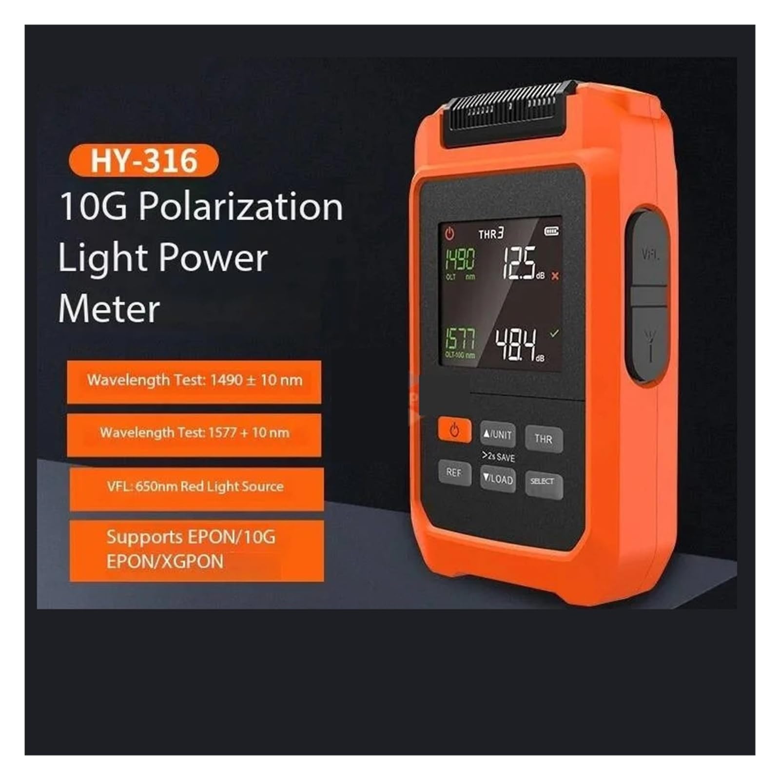 Compteur de Puissance à Fiber Optique HY-613 10G, avec écran LCD, Longueur d'onde 1577/1490nm + VFL 30mW Haute sensibilité, Faible Erreur