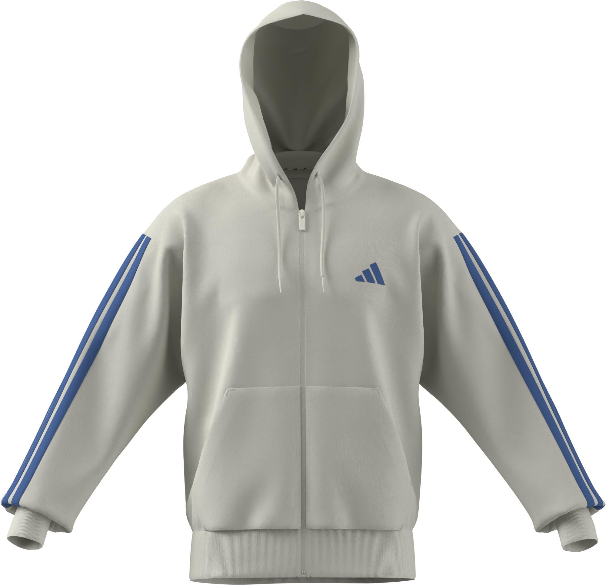 adidas Herren Essential Three Stripes Fleece Zipper Hoodie, Off White/ray Blue, L