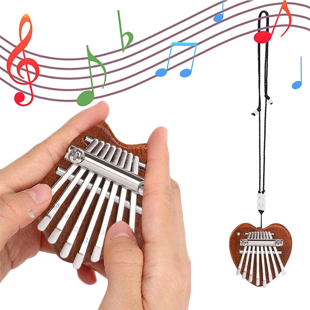 Mini Kalimba a 8 Tasti, Pianoforte per Pollice in Legno Massiccio, Strumenti Musicali Portatili Con Cordino per Bambini, Adulti e Principianti, Forma Cuore