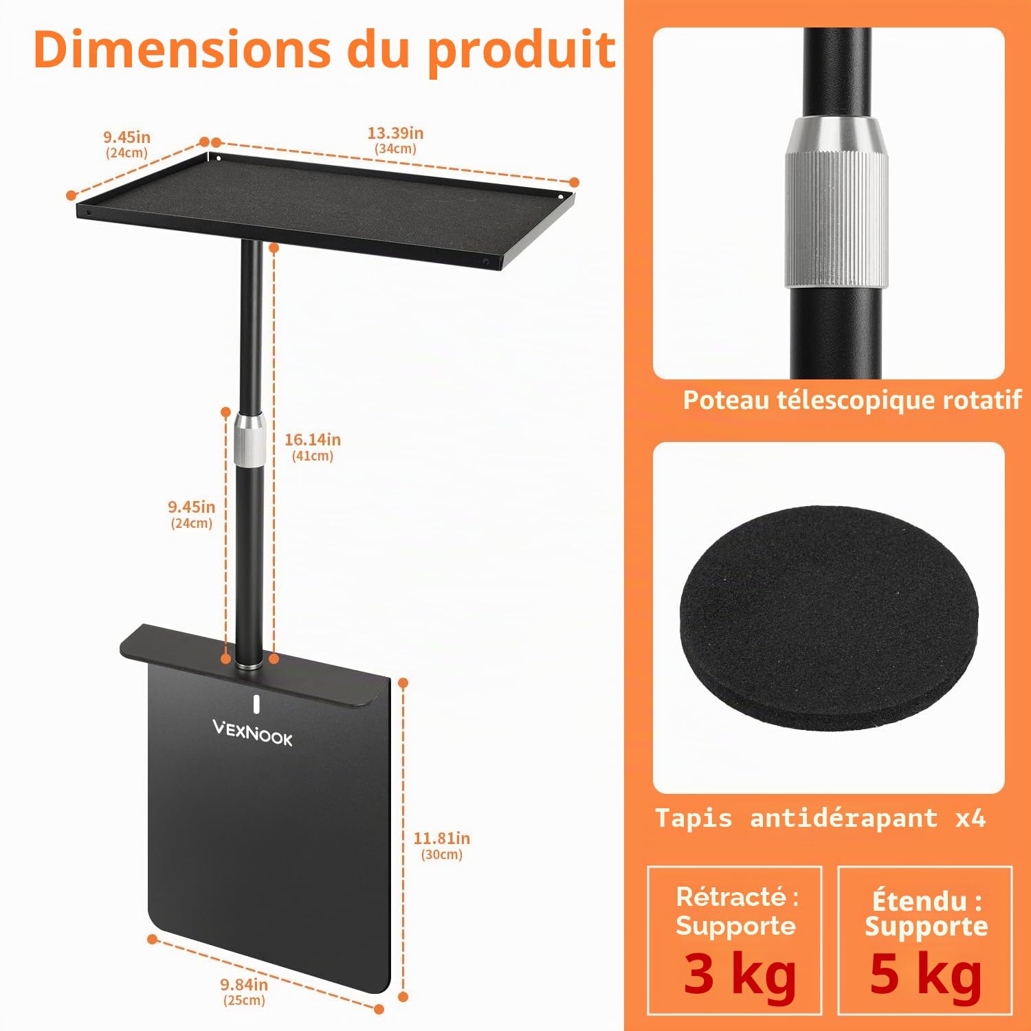 Support de projecteur pour lit et canapé avec Coque en métal - Bras réglable 24-41 cm, Compatible avec 100% de projecteurs, XGIMI, Nebula, VANKYO, Epson...