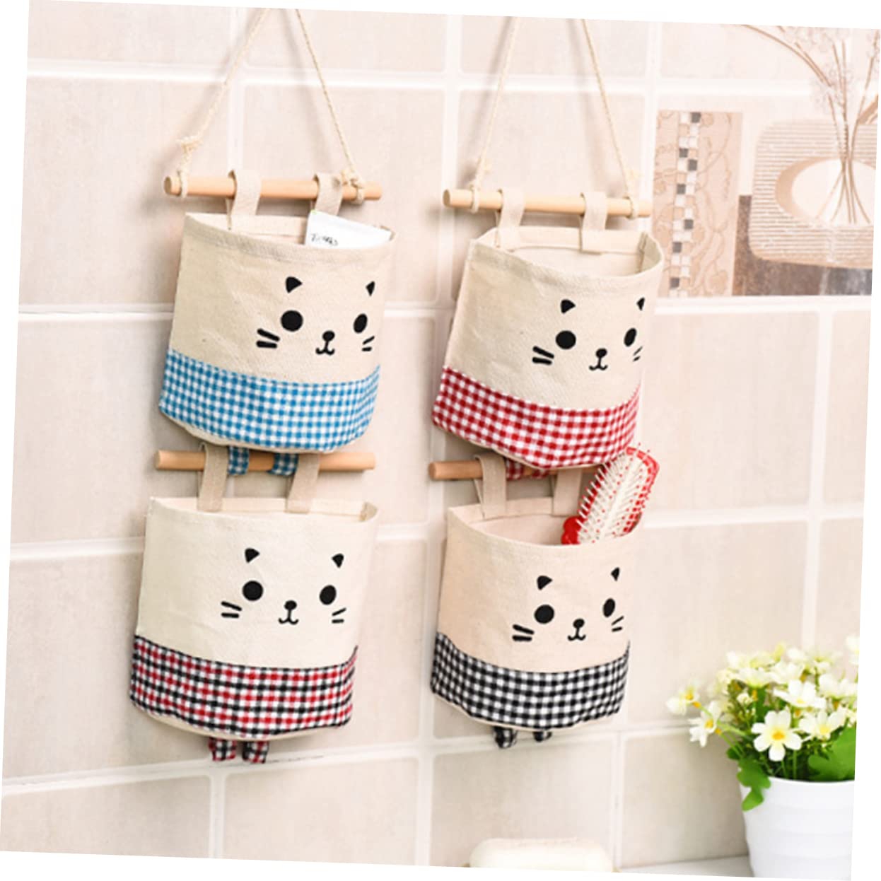 Beatifufu Cotton and Linen Cartoon Hanging Storage for Toy Storage Organizer Wall Mounted Holder for Bathroom and Living Room for Bath Toys and Stuffed Animal Storage Pattern