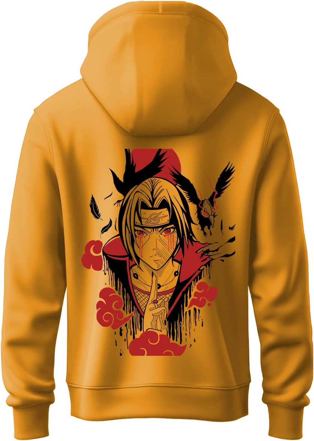 ADRO Men's Hoodie with Itachi Uchiha Anime Print on the Back, 100% Cotton 340 GSM Warm and Soft Fabric.