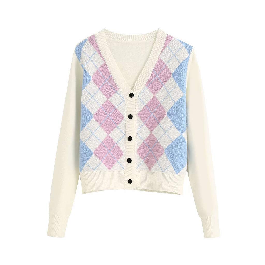 Fashion Oversized Sweater for Women Cardigan Argyle Pattern Long Sleeve Sweatshirt Style Cute Top Autumn Winter