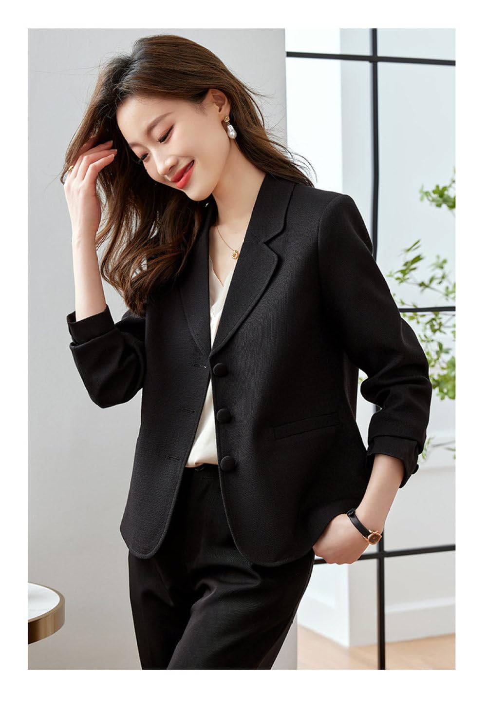 Blazer Damen Elegant,Kurzer Damen-Blazer, Langärmelig, Gekerbtes Revers, Anzugjacke, Eleganter Bolero-Cardigan, Weiße Knöpfe, Taschenmantel, Lässiger Abendanzug, Jacken, Business-Blazer-Anzug