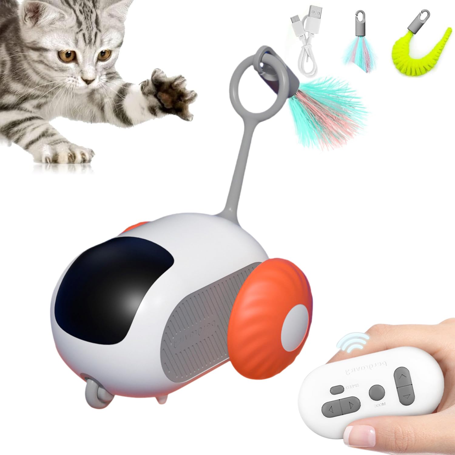 Juguete Gato Interactivo con Control Remoto,Juguetes Eléctricos Recargable USB para Gatos en Movimiento,Giro Sensible de 360° Juguetes Inteligentes para Gatos de Interior,Perros pequeños (Naranja)